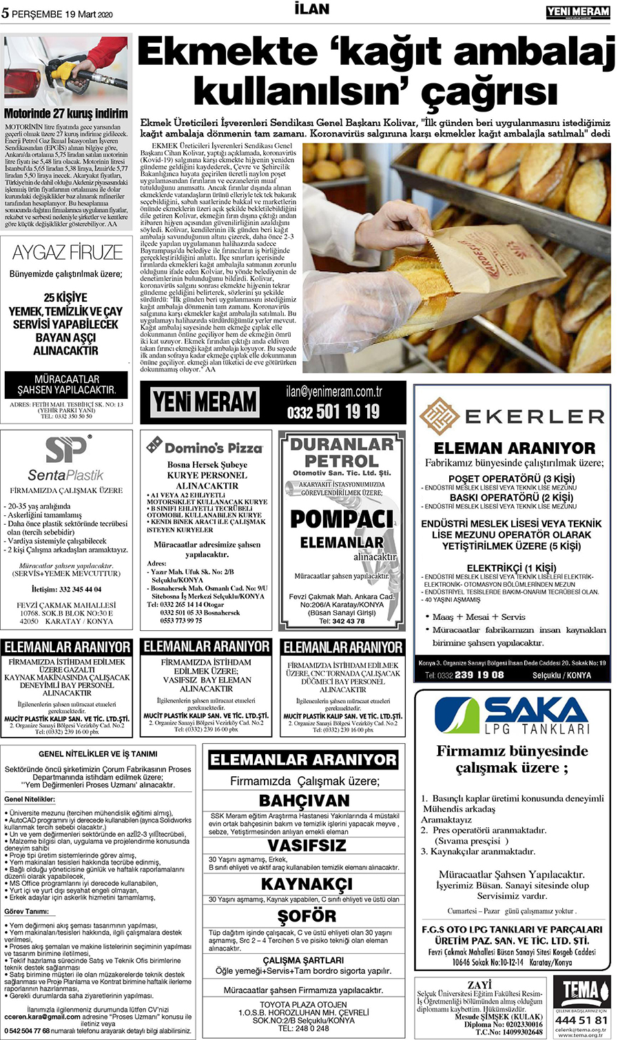 19 Mart 2020 Yeni Meram Gazetesi