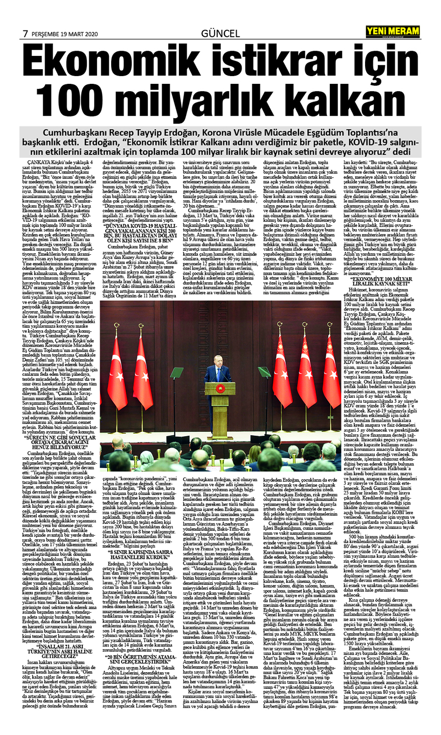 19 Mart 2020 Yeni Meram Gazetesi