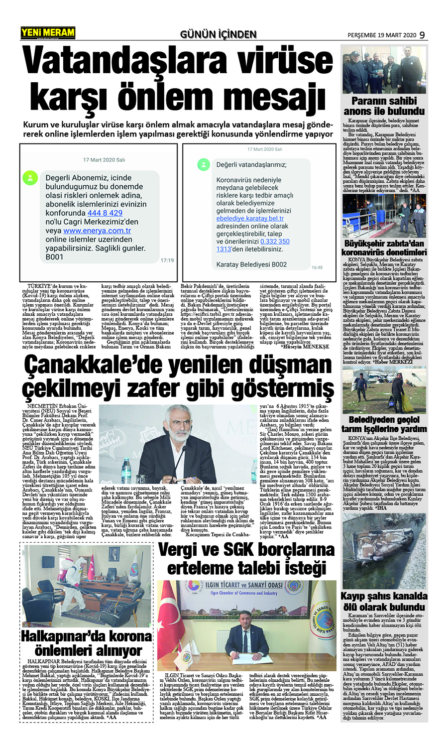 19 Mart 2020 Yeni Meram Gazetesi