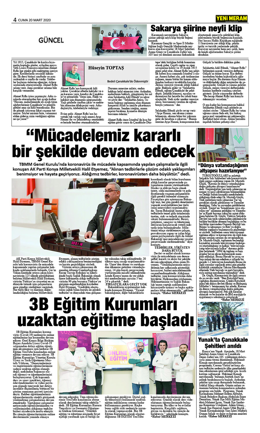 20 Mart 2020 Yeni Meram Gazetesi