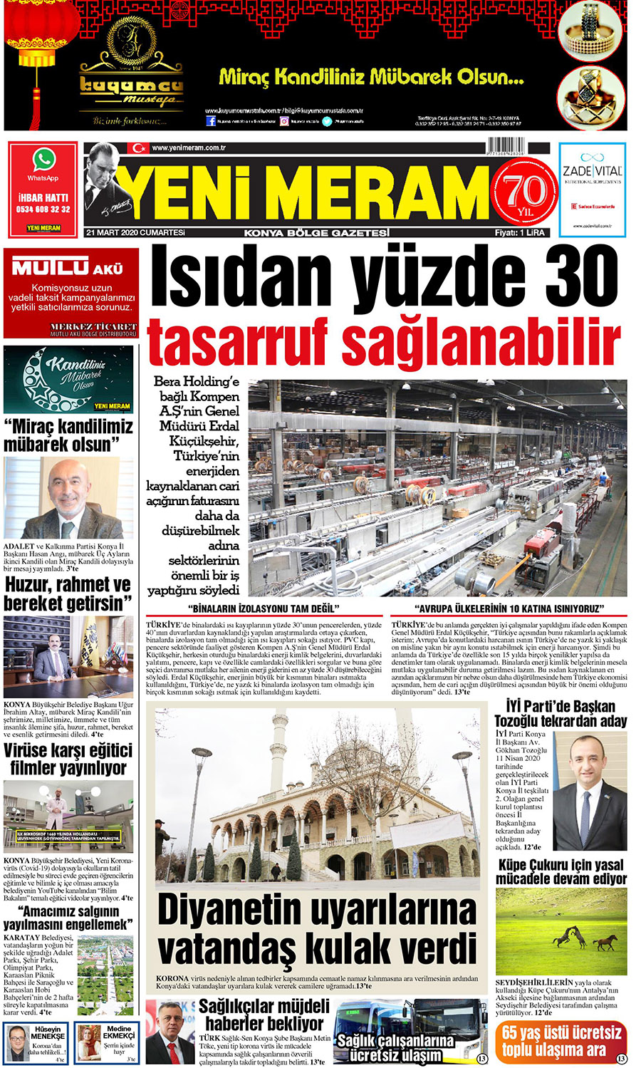 21 Mart 2020 Yeni Meram Gazetesi