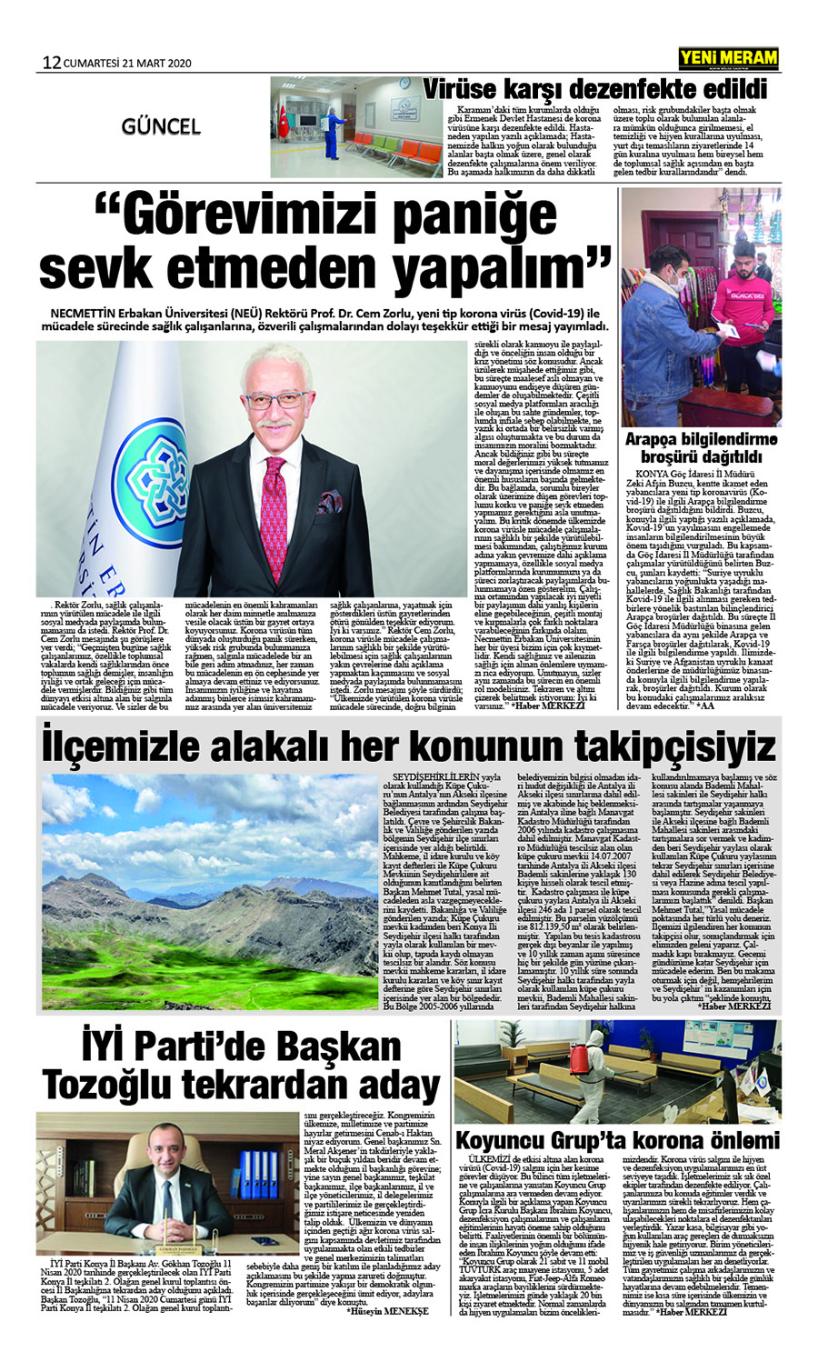 21 Mart 2020 Yeni Meram Gazetesi