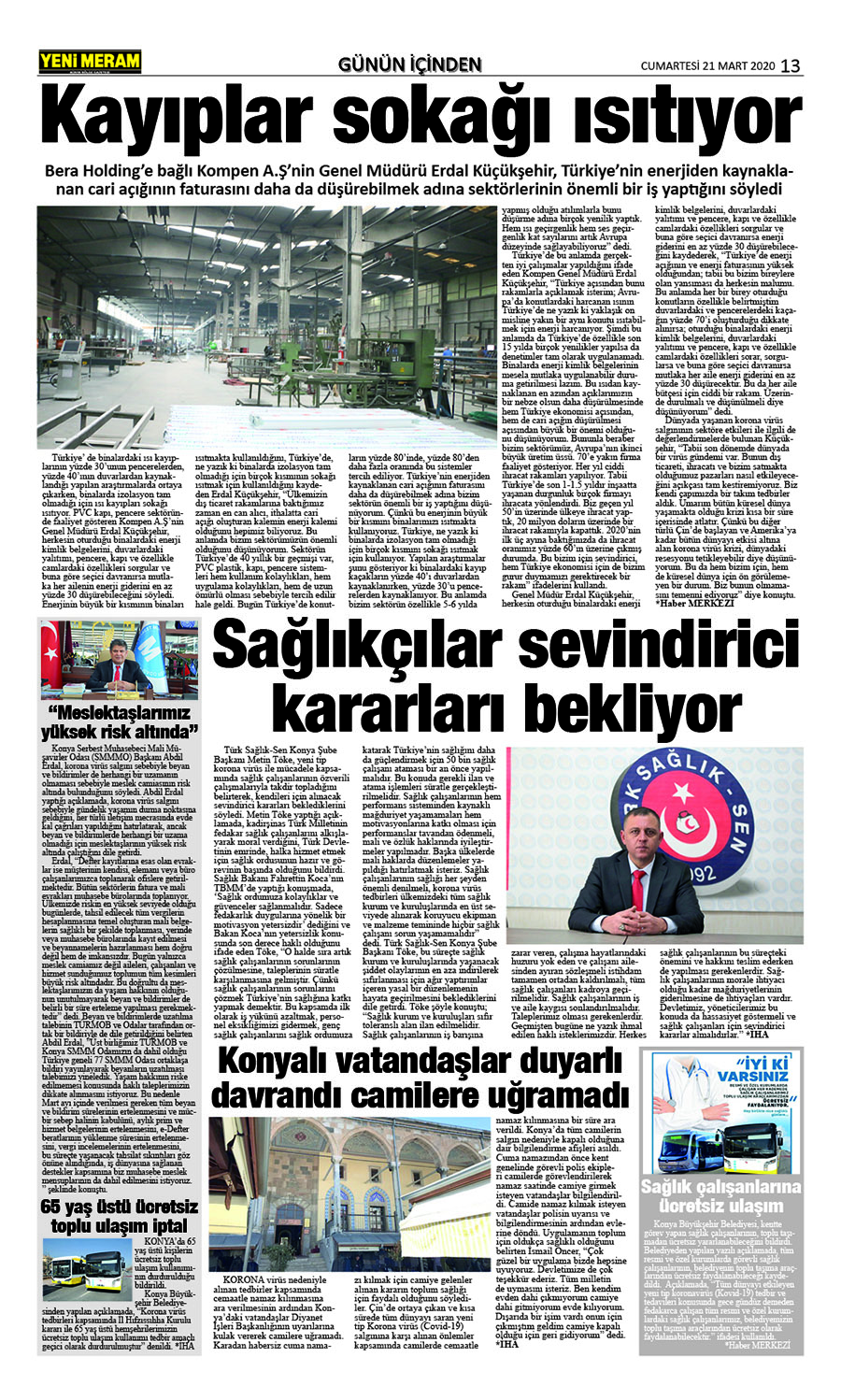 21 Mart 2020 Yeni Meram Gazetesi