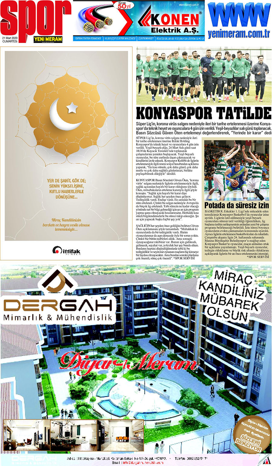 21 Mart 2020 Yeni Meram Gazetesi