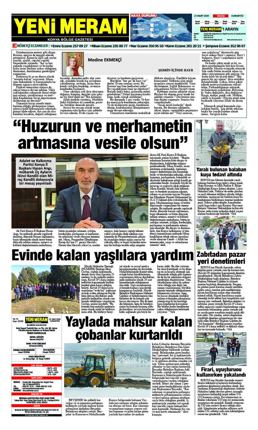 21 Mart 2020 Yeni Meram Gazetesi