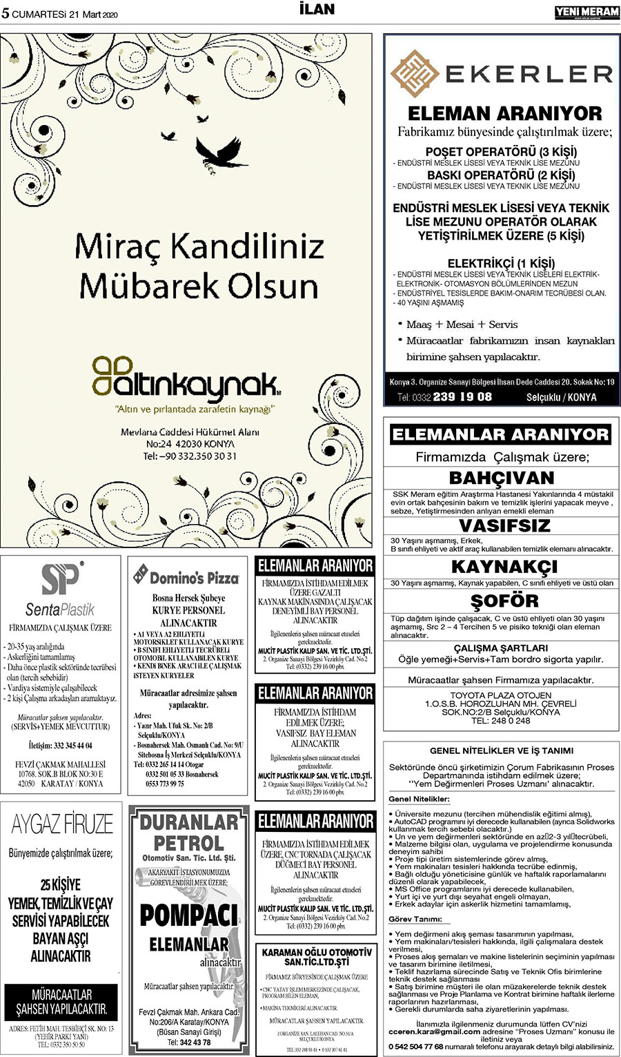 21 Mart 2020 Yeni Meram Gazetesi