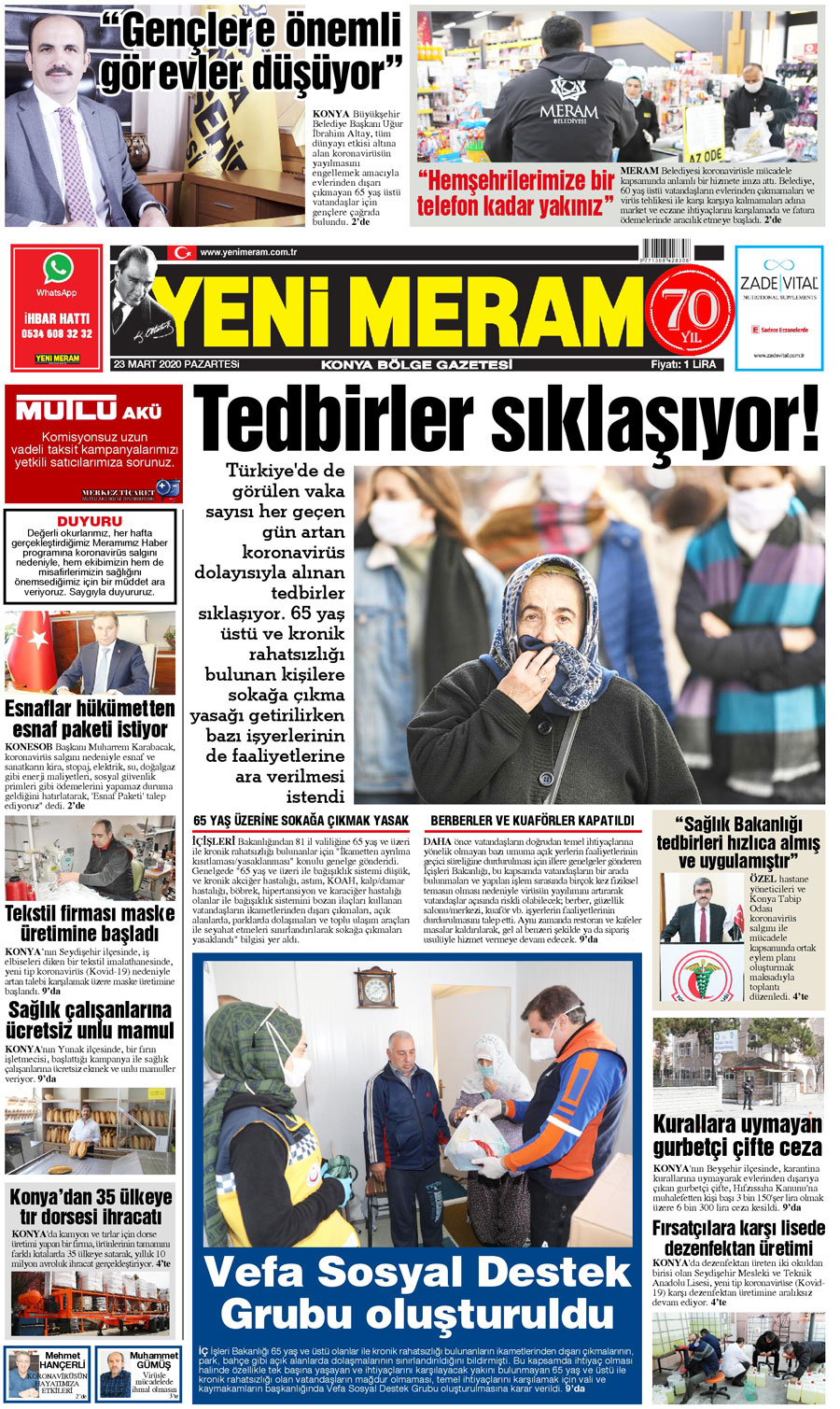 23 Mart 2020 Yeni Meram Gazetesi