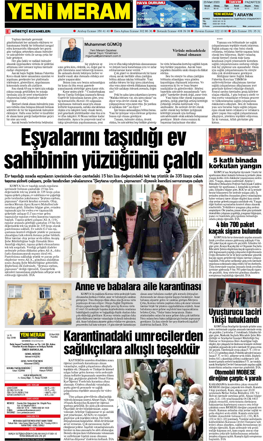 23 Mart 2020 Yeni Meram Gazetesi