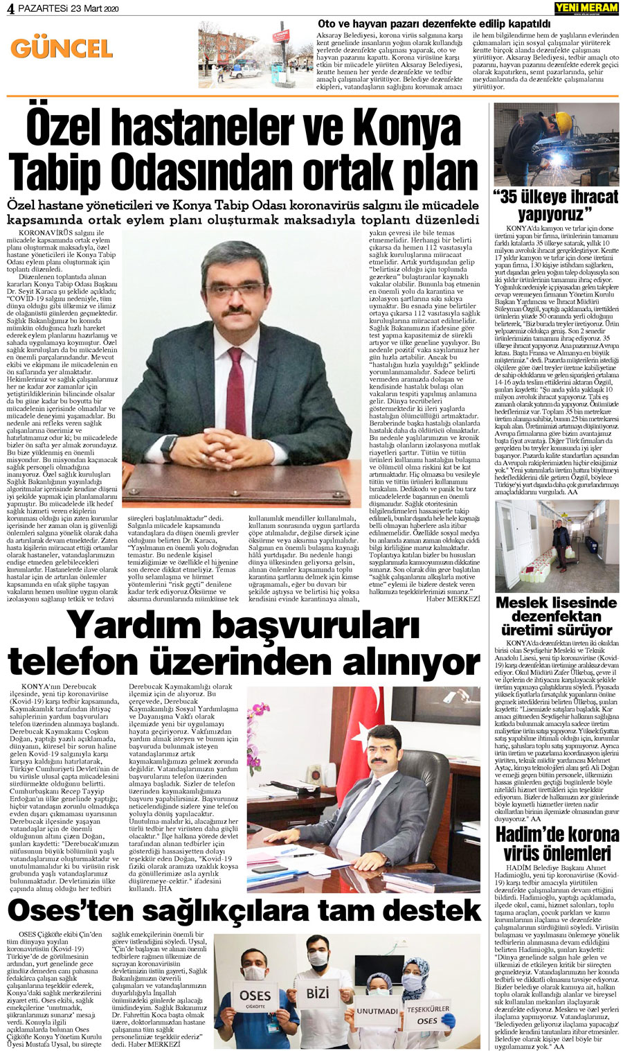 23 Mart 2020 Yeni Meram Gazetesi