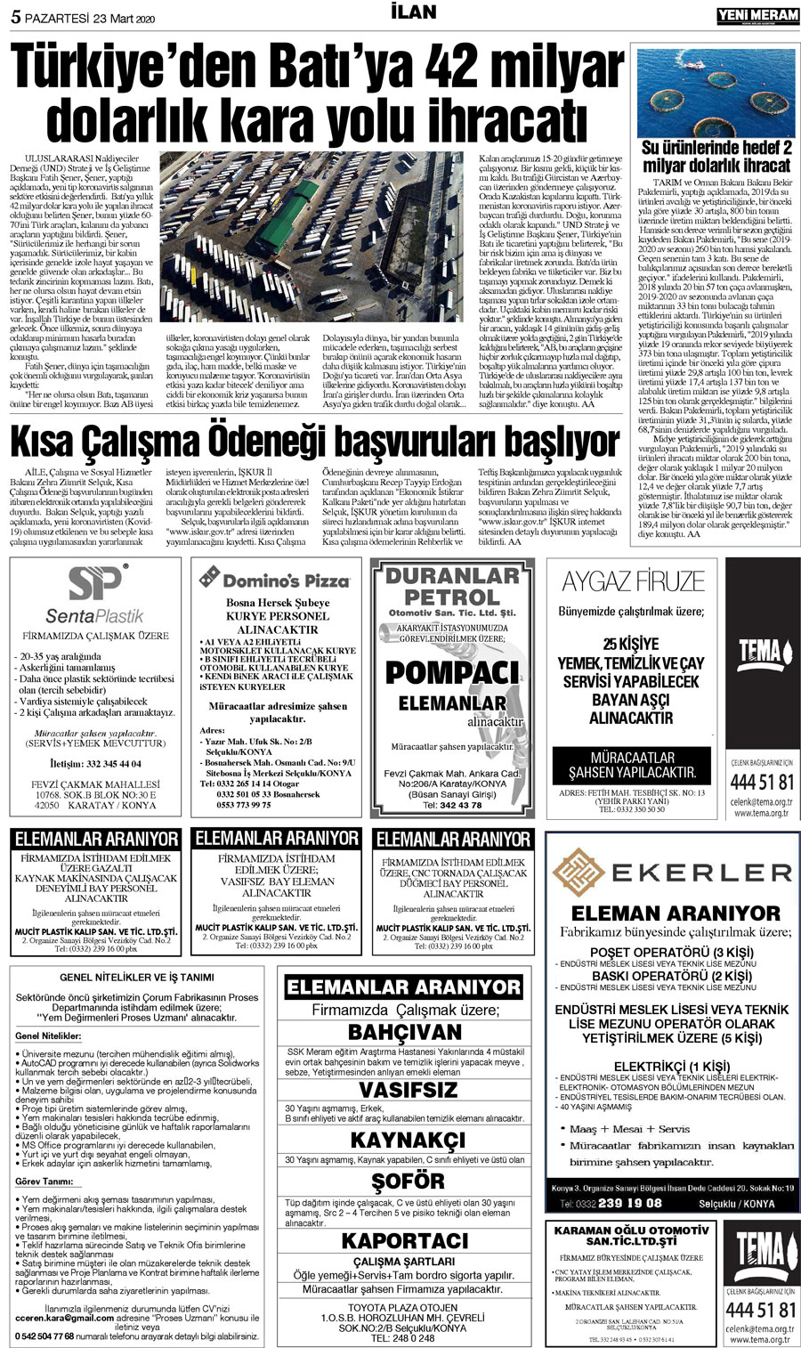 23 Mart 2020 Yeni Meram Gazetesi