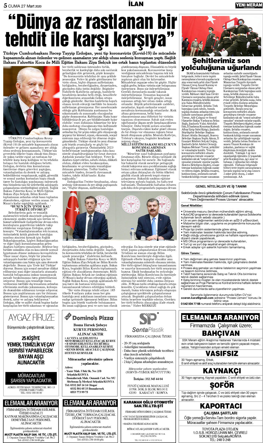 27 Mart 2020 Yeni Meram Gazetesi