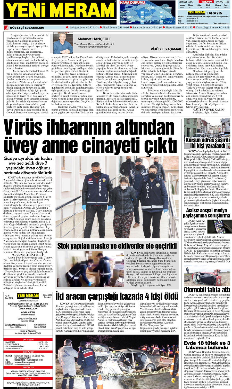 30 Mart 2020 Yeni Meram Gazetesi