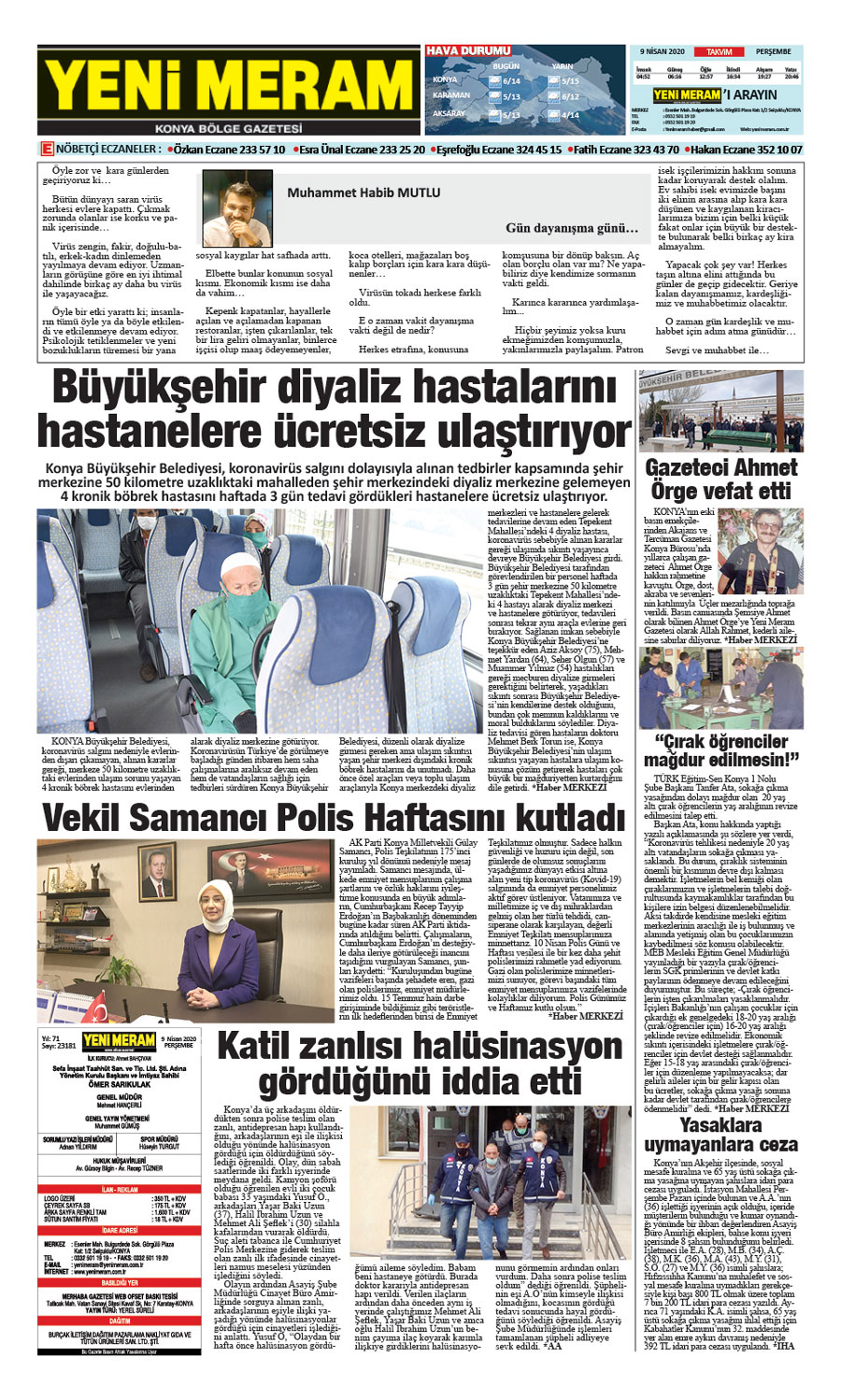 9 Nisan 2020 Yeni Meram Gazetesi