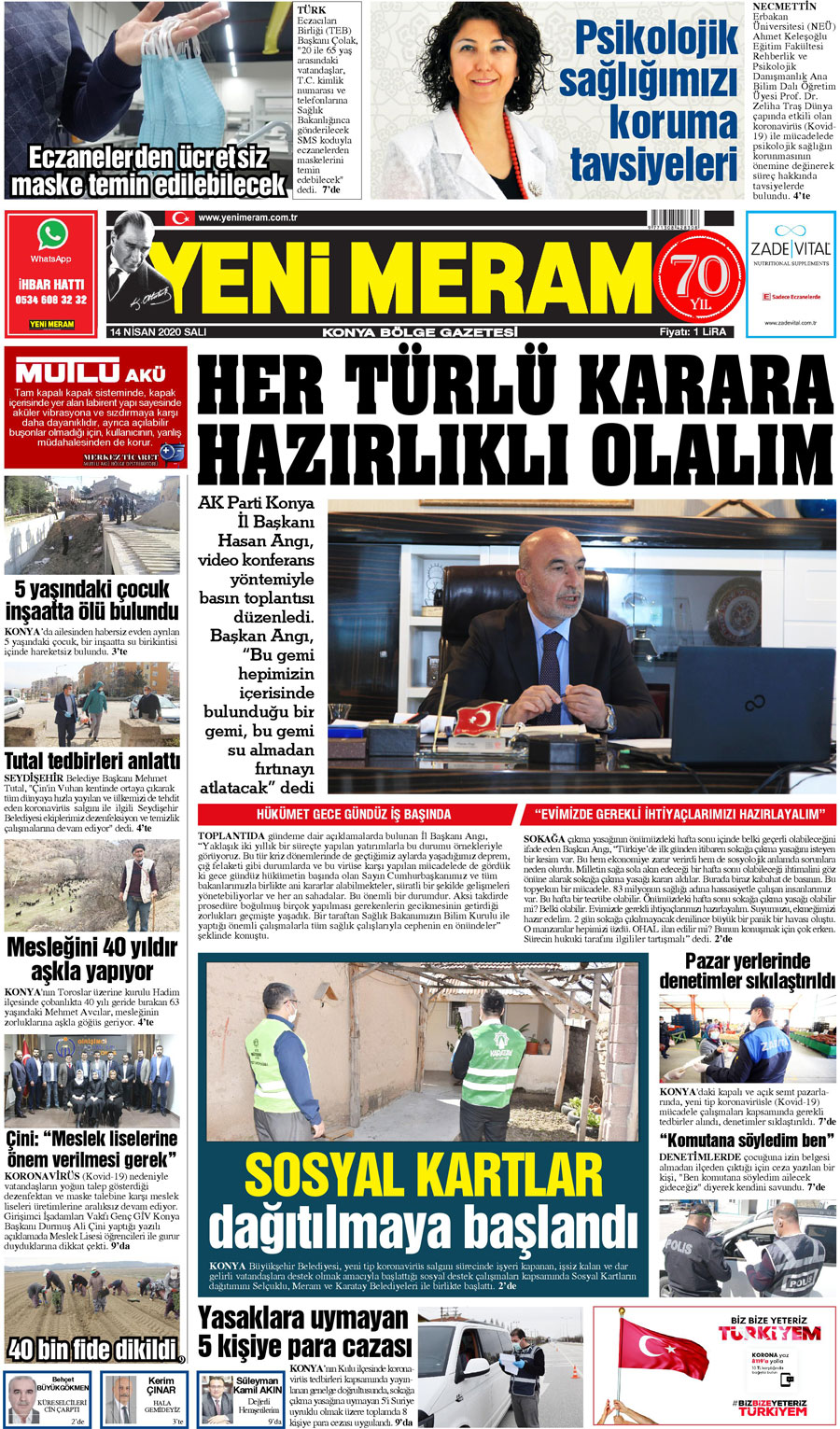 14 Nisan 2020 Yeni Meram Gazetesi