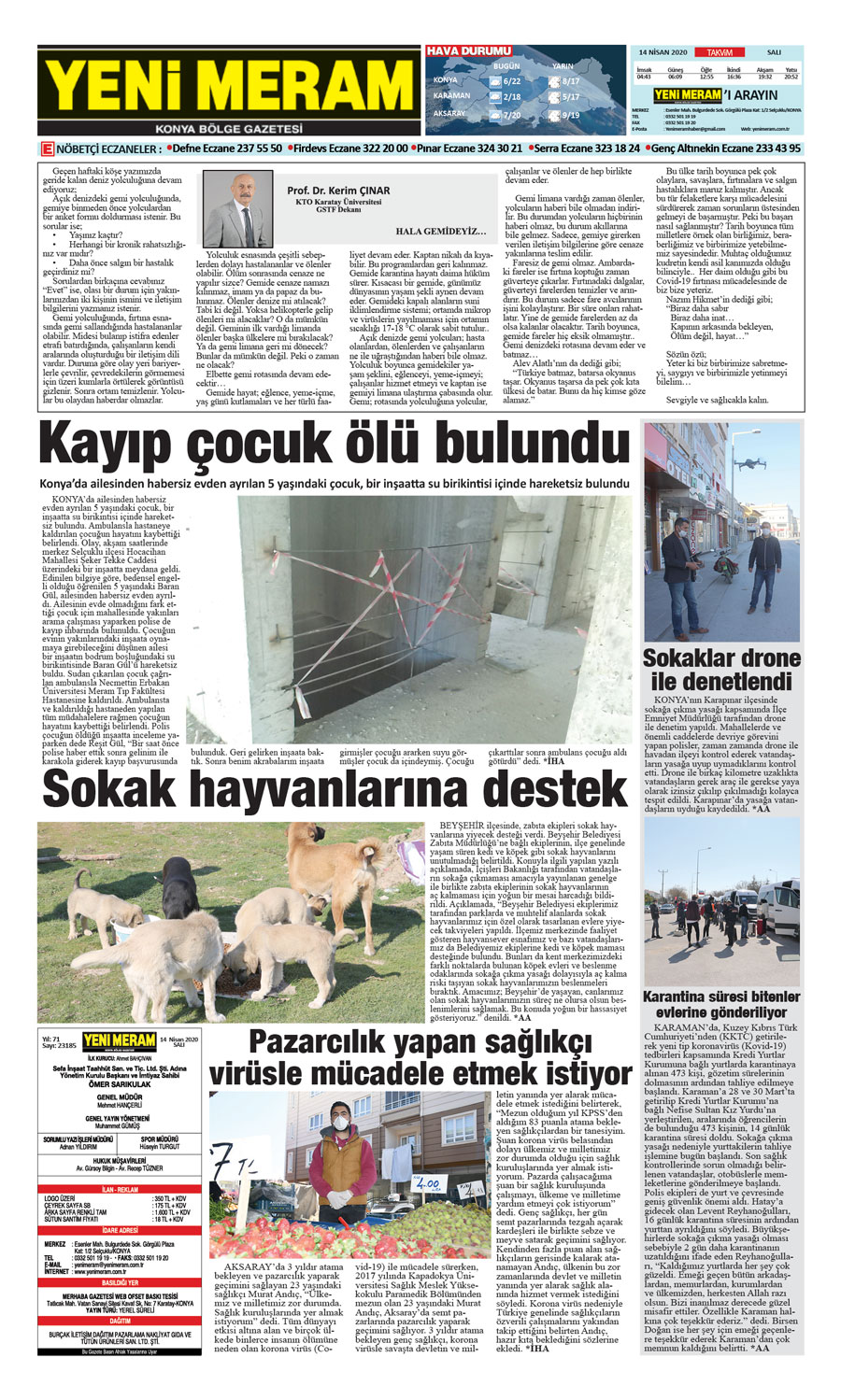 14 Nisan 2020 Yeni Meram Gazetesi