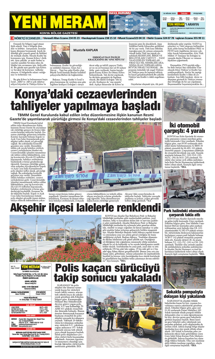 16 Nisan 2020 Yeni Meram Gazetesi