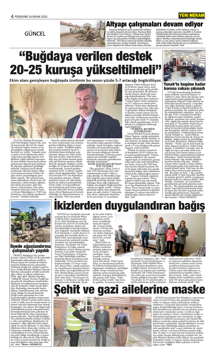 16 Nisan 2020 Yeni Meram Gazetesi