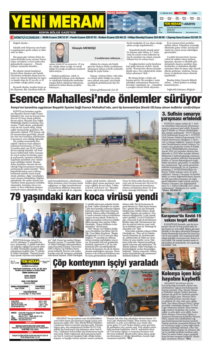 17 Nisan 2020 Yeni Meram Gazetesi