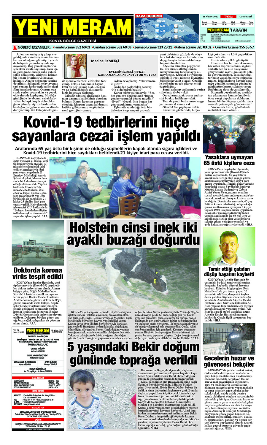 18 Nisan 2020 Yeni Meram Gazetesi