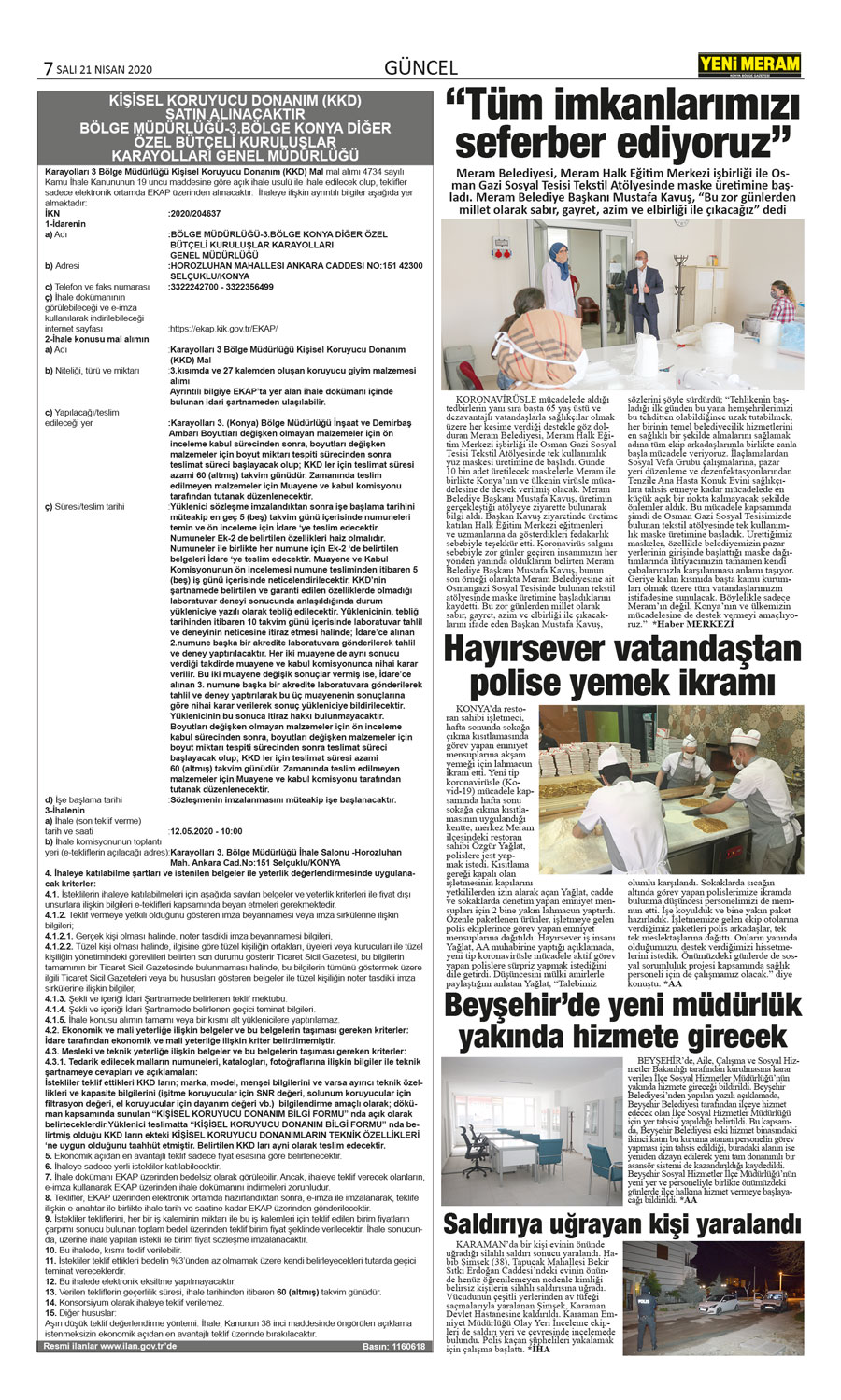 21 Nisan 2020 Yeni Meram Gazetesi