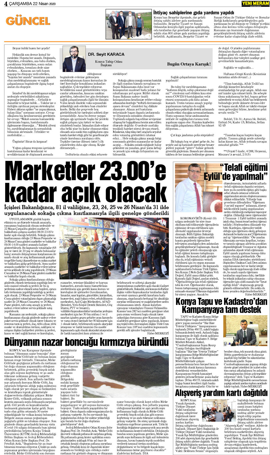 22 Nisan 2020 Yeni Meram Gazetesi