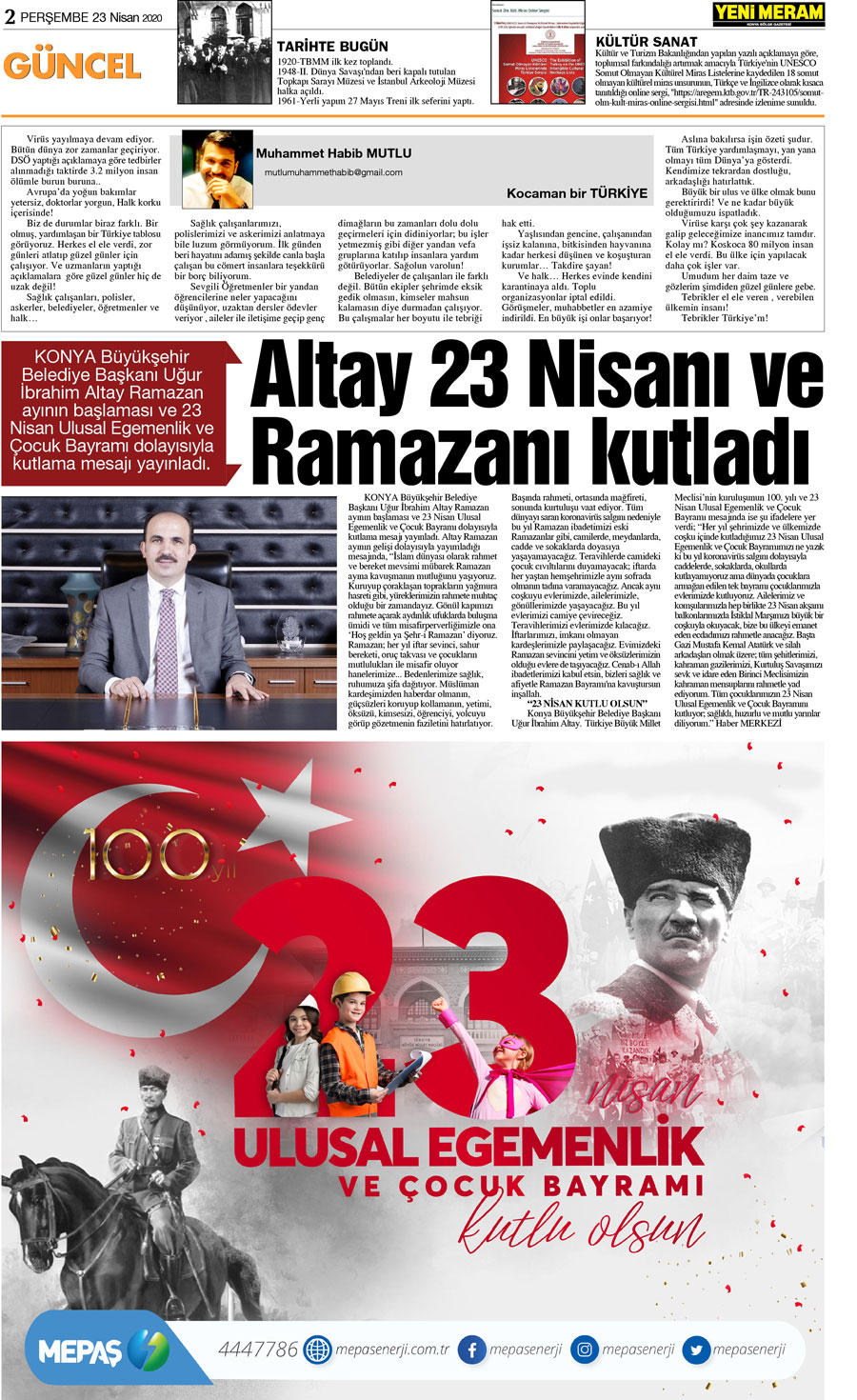 23 Nisan 2020 Yeni Meram Gazetesi