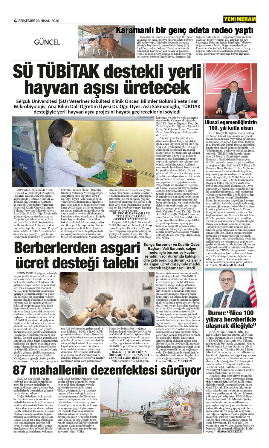 23 Nisan 2020 Yeni Meram Gazetesi