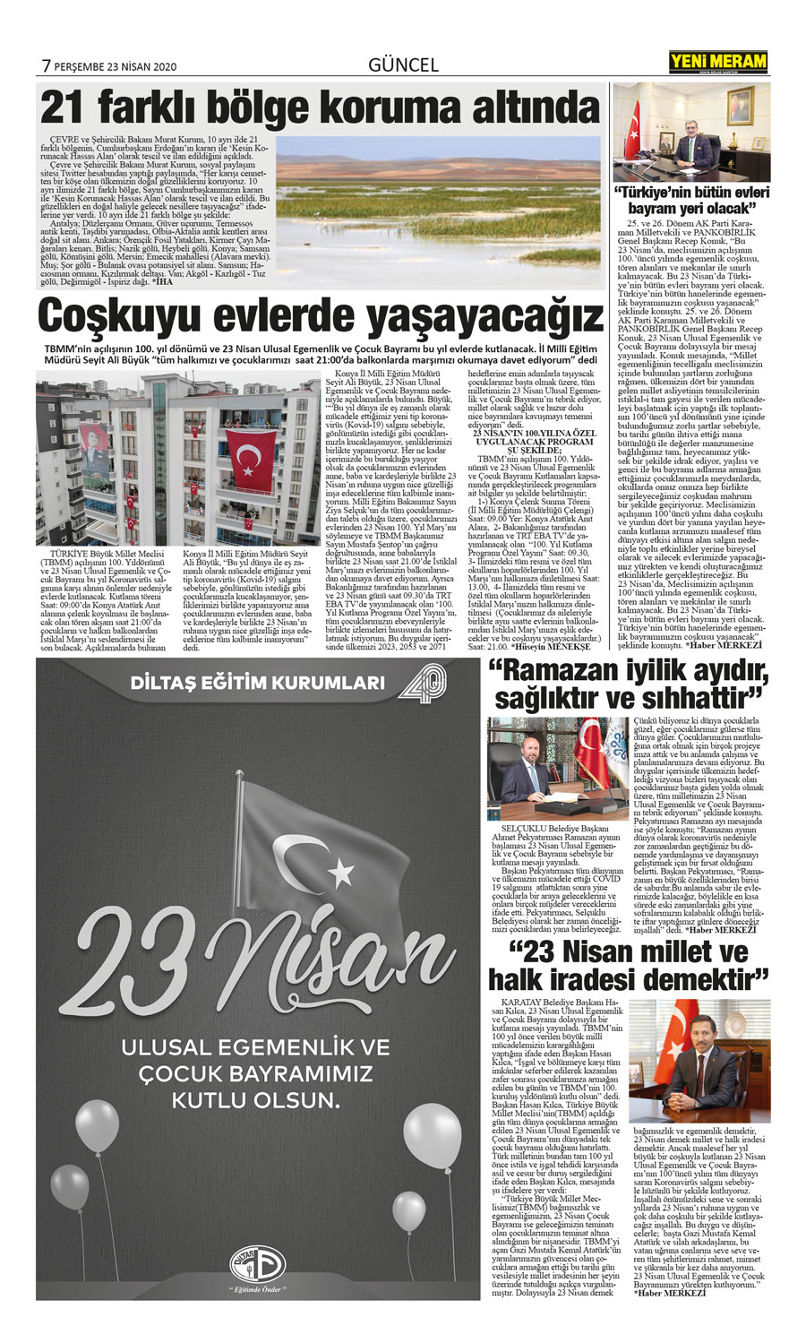 23 Nisan 2020 Yeni Meram Gazetesi