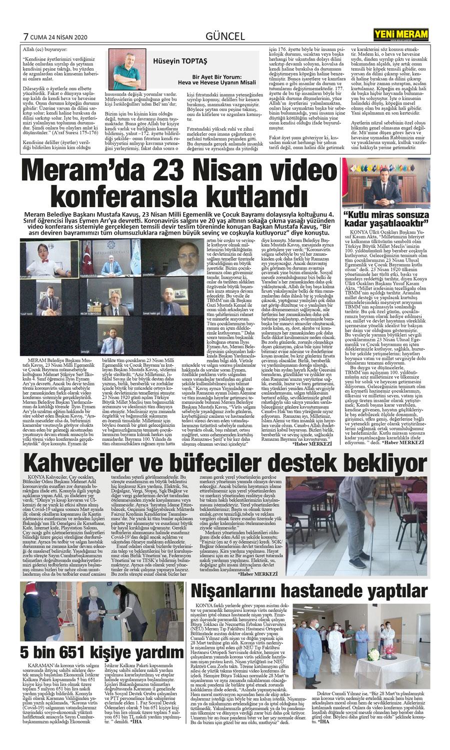 24 Nisan 2020 Yeni Meram Gazetesi