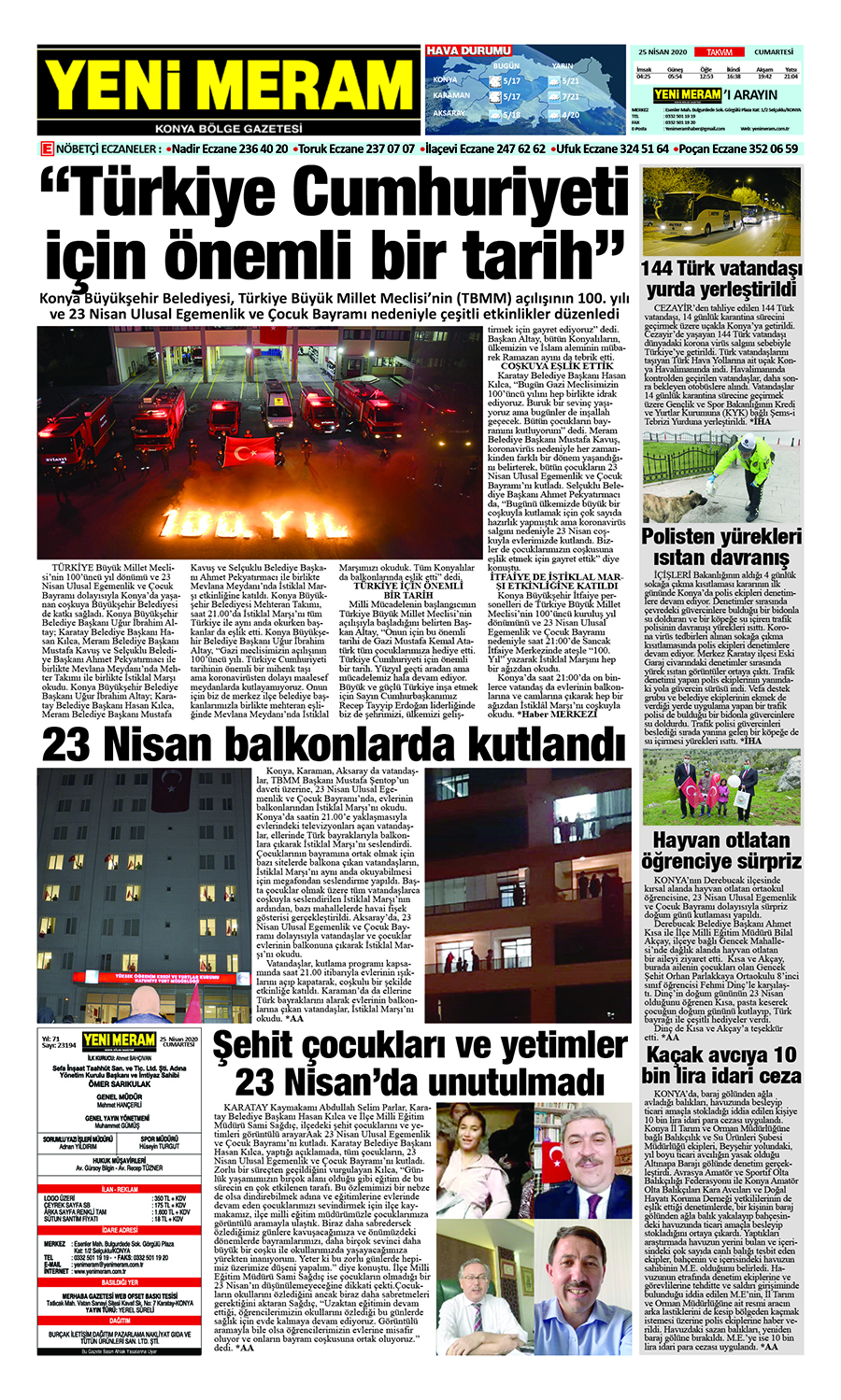 25 Nisan 2020 Yeni Meram Gazetesi