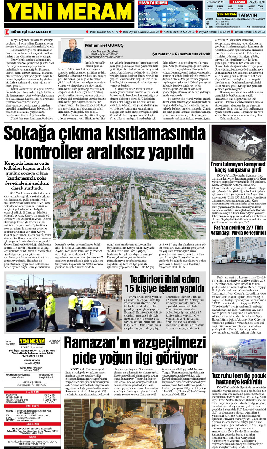 27 Nisan 2020 Yeni Meram Gazetesi