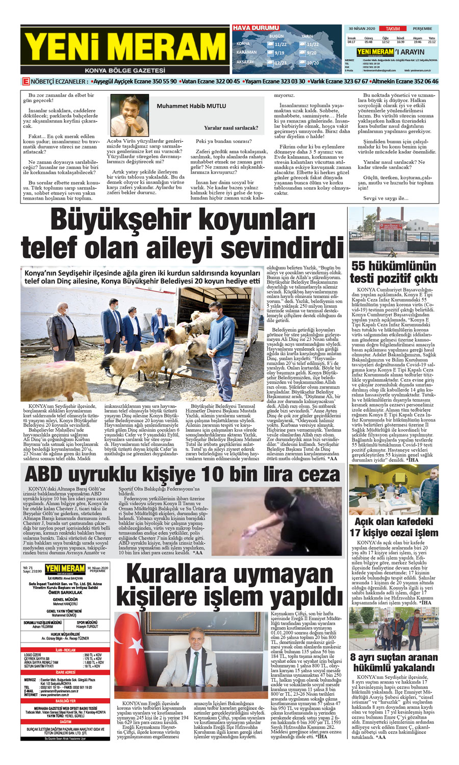 30 Nisan 2020 Yeni Meram Gazetesi