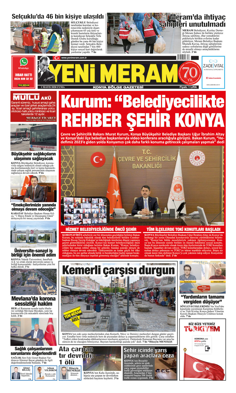 1 Mayıs 2020 Yeni Meram Gazetesi