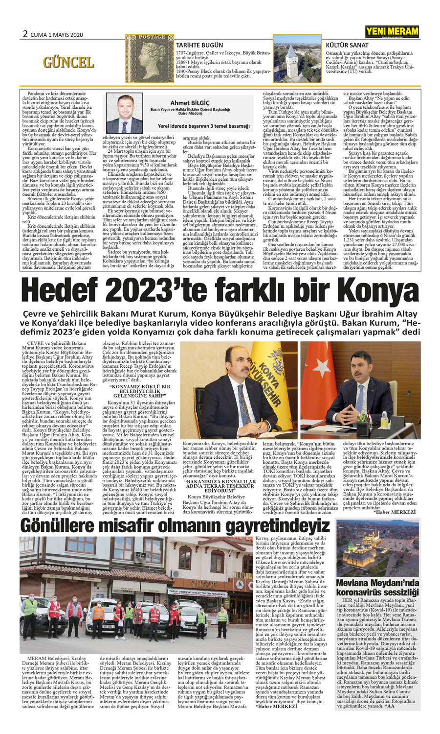 1 Mayıs 2020 Yeni Meram Gazetesi