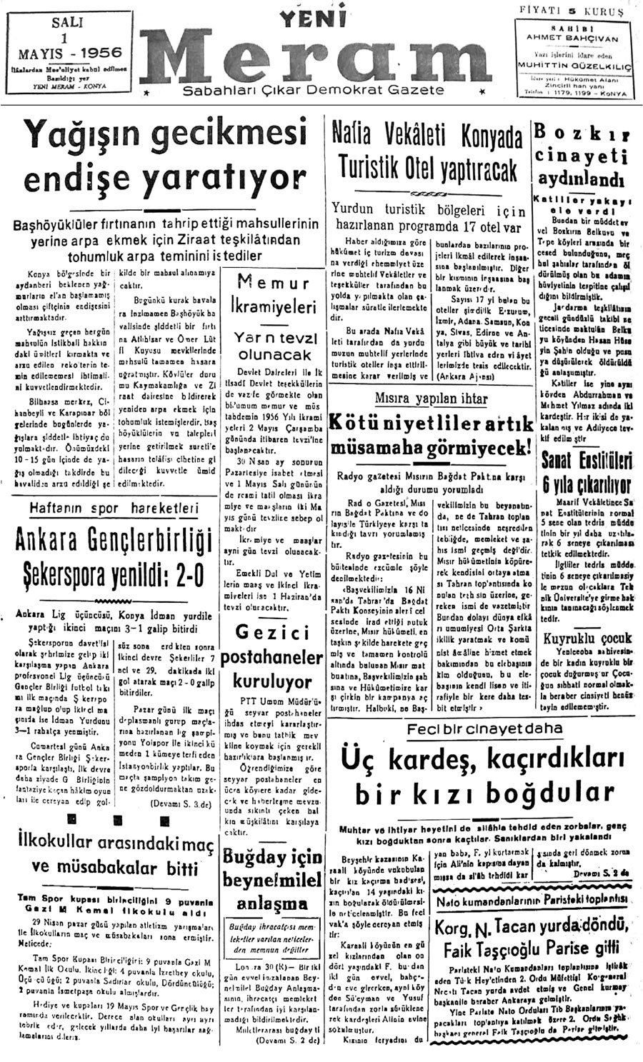 1 Mayıs 2020 Yeni Meram Gazetesi