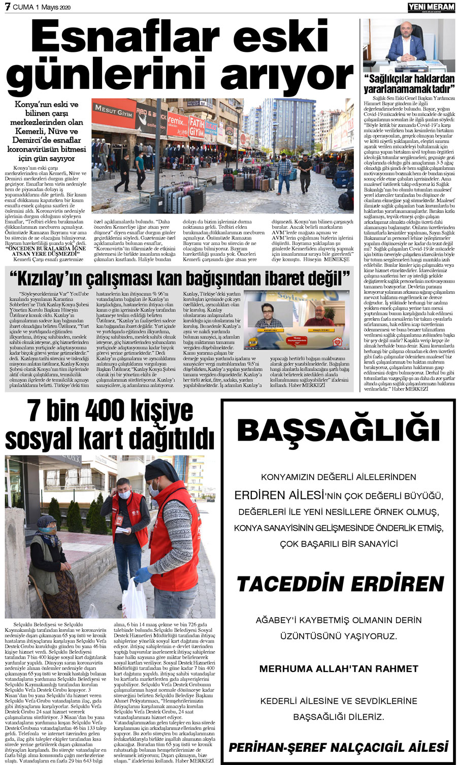 1 Mayıs 2020 Yeni Meram Gazetesi