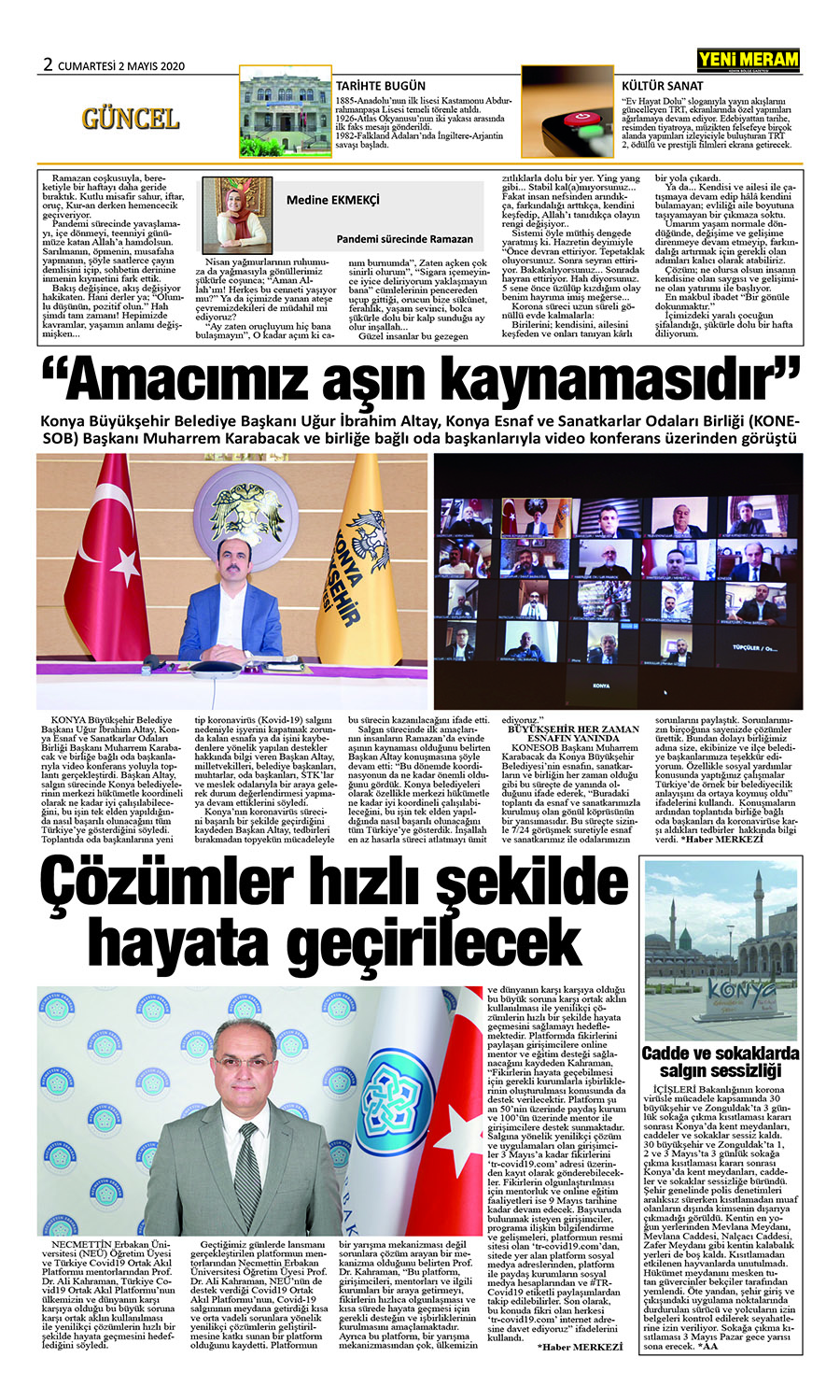 2 Mayıs 2020 Yeni Meram Gazetesi