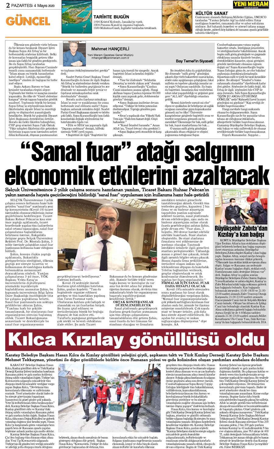 4 Mayıs 2020 Yeni Meram Gazetesi