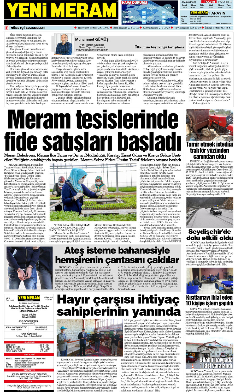 4 Mayıs 2020 Yeni Meram Gazetesi