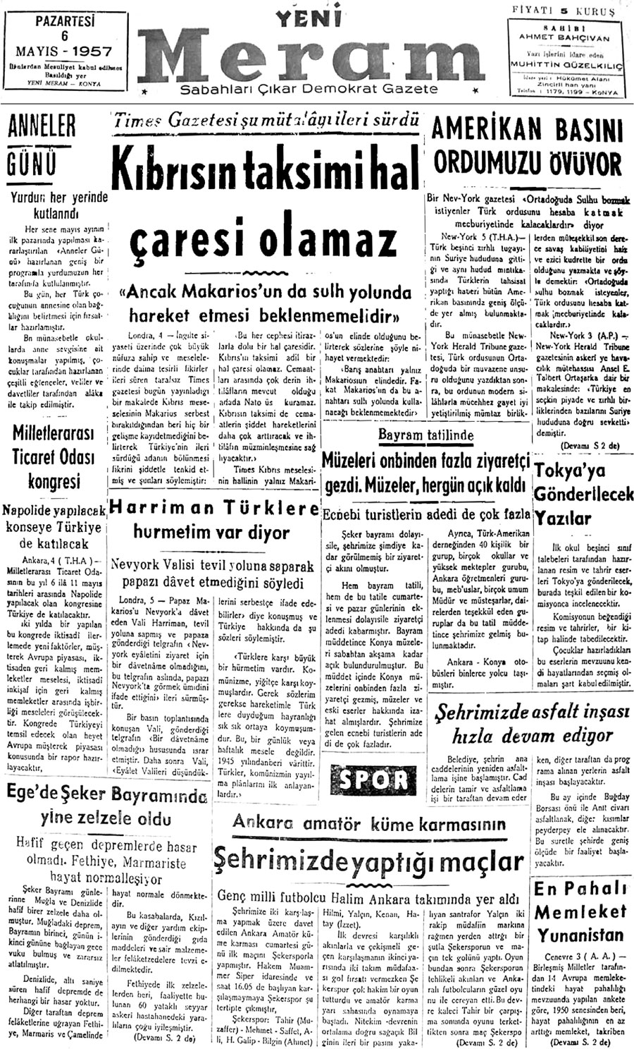 6 Mayıs 2020 Yeni Meram Gazetesi