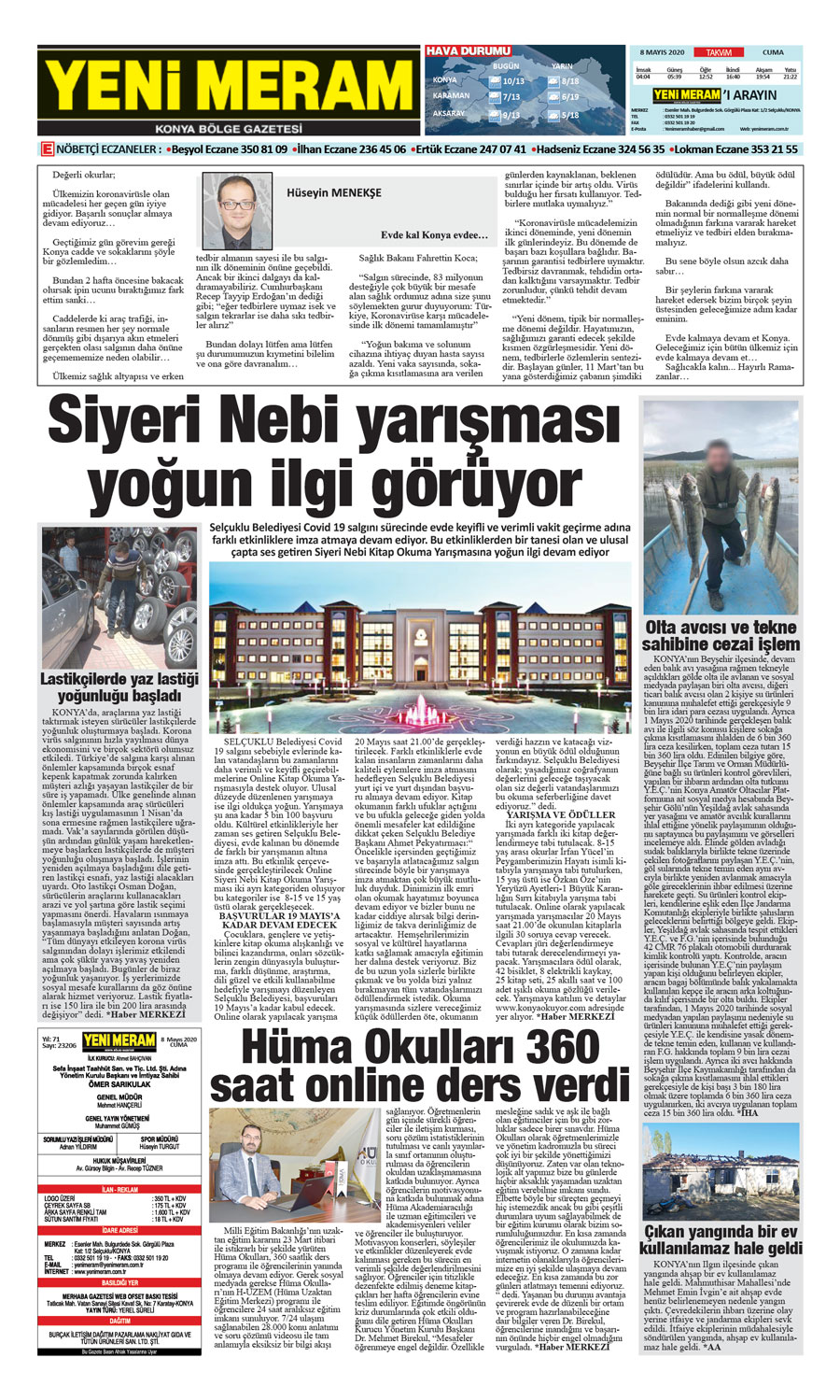 8 Mayıs 2020 Yeni Meram Gazetesi