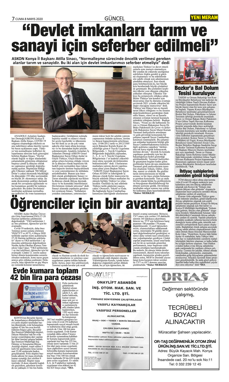 8 Mayıs 2020 Yeni Meram Gazetesi