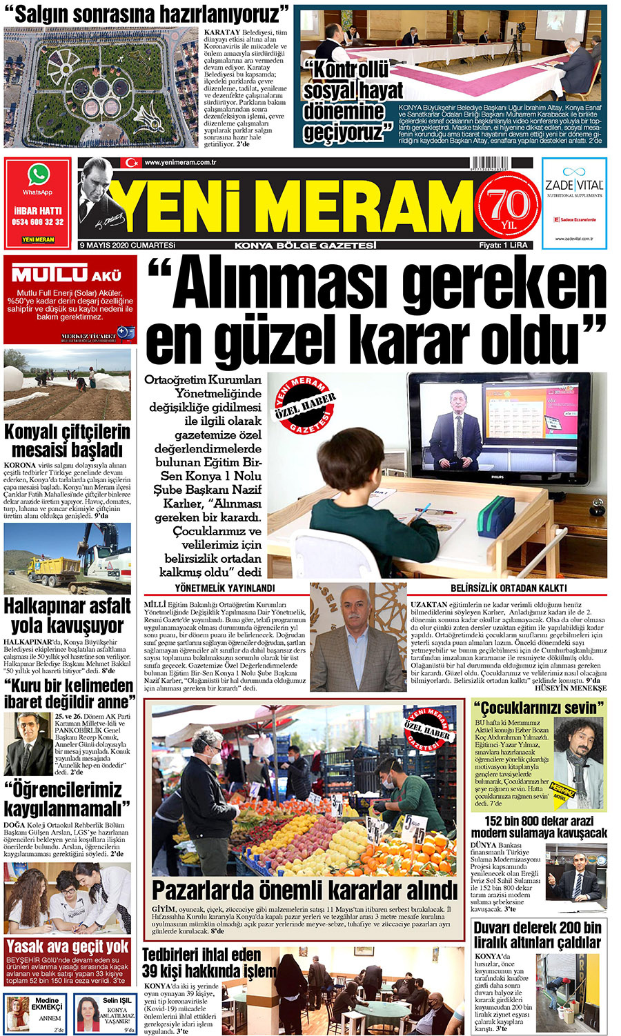 9 Mayıs 2020 Yeni Meram Gazetesi