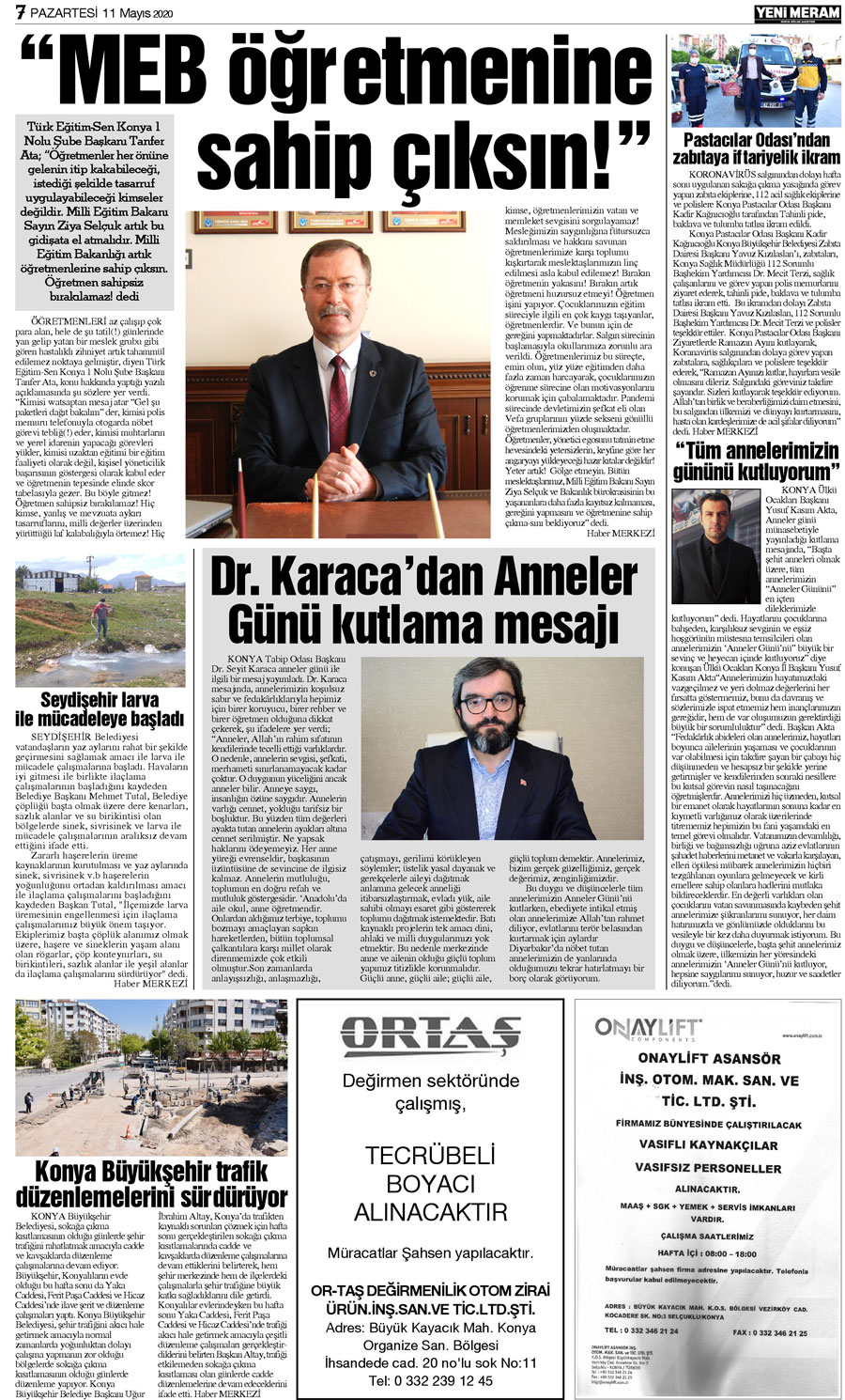 11 Mayıs 2020 Yeni Meram Gazetesi