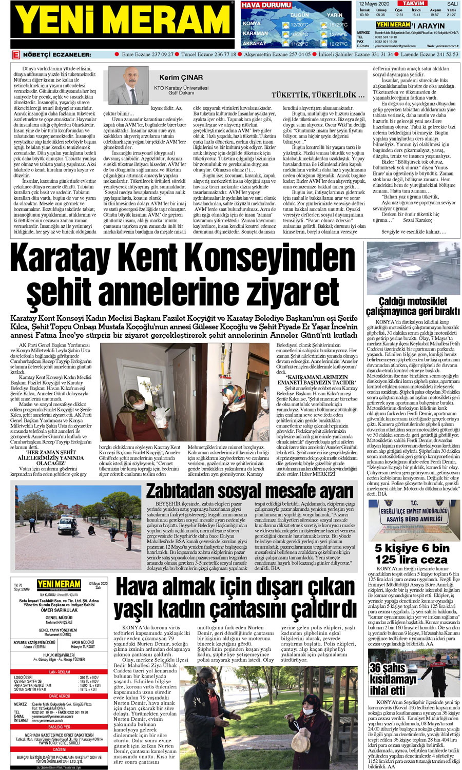 12 Mayıs 2020 Yeni Meram Gazetesi