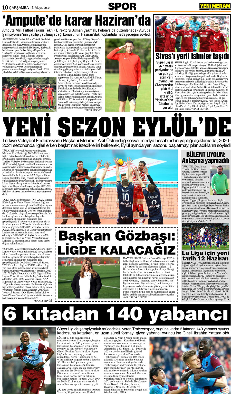 13 Mayıs 2020 Yeni Meram Gazetesi