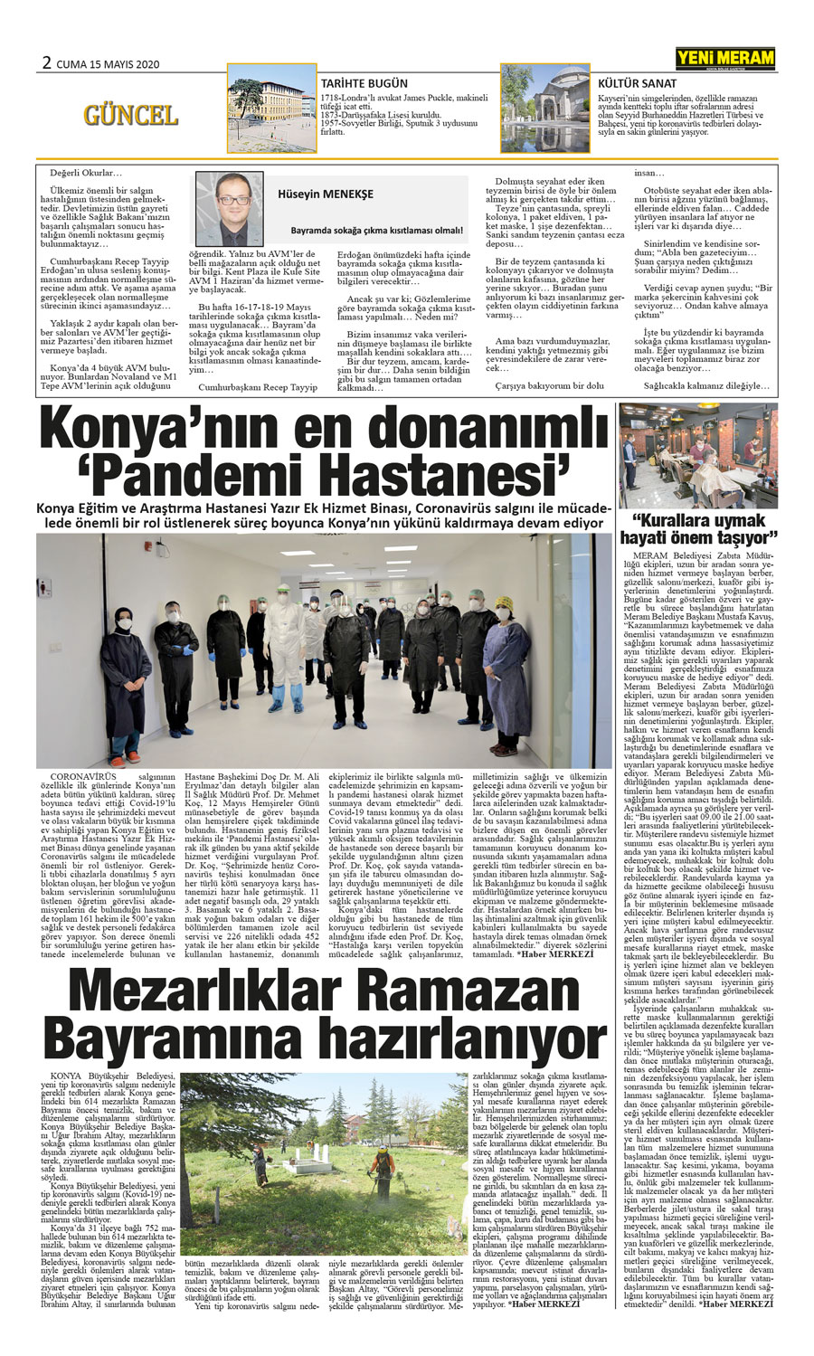 15 Mayıs 2020 Yeni Meram Gazetesi