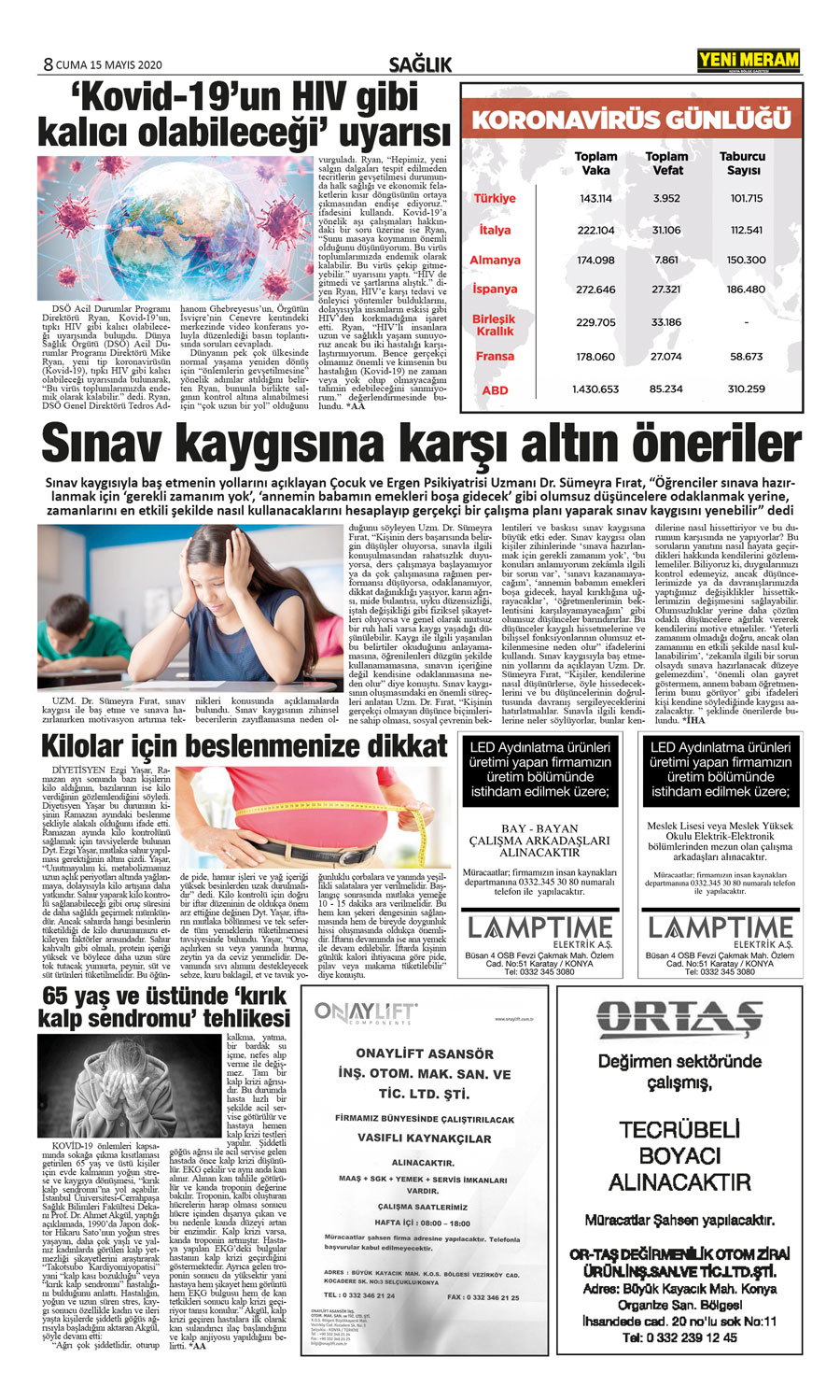 15 Mayıs 2020 Yeni Meram Gazetesi