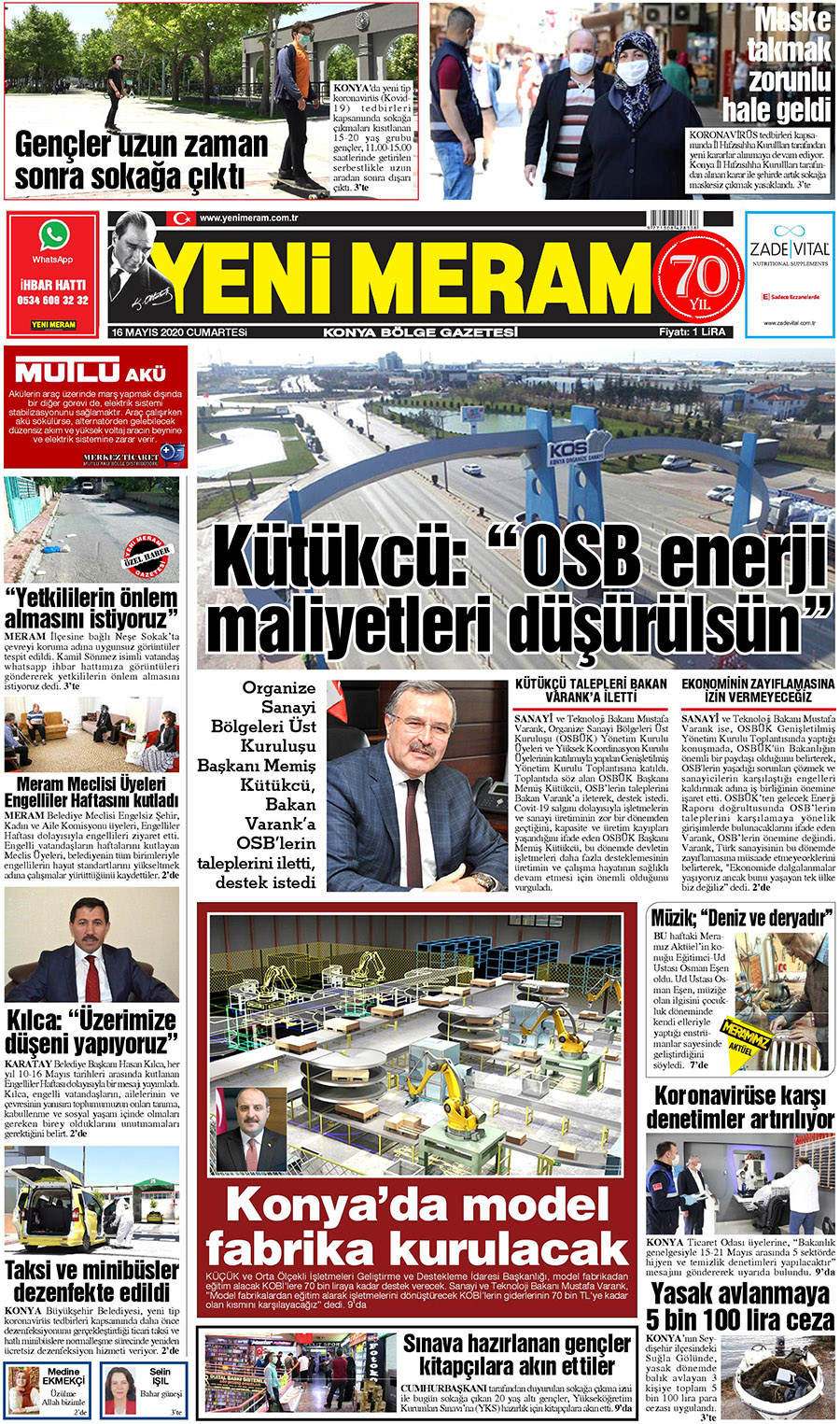 16 Mayıs 2020 Yeni Meram Gazetesi