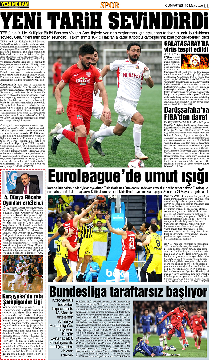 16 Mayıs 2020 Yeni Meram Gazetesi